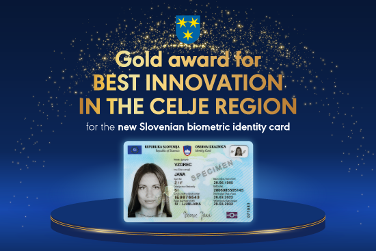 Premio de oro a la tarjeta de identificación biométrica eslovena como mejor innovación de la región de Celje 2023